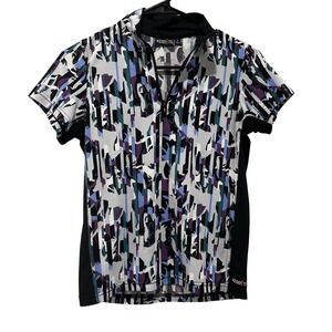 Kerrits Womens Large Short Sleeve Quarter Zip Equestrian Riding Top Abstract